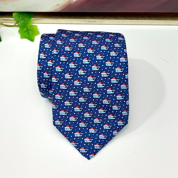 Vineyard Vines Men’s‎ Hand-Picked Blue Holiday Whale Pattern Silk Tie in Blue - Picture 2 of 8